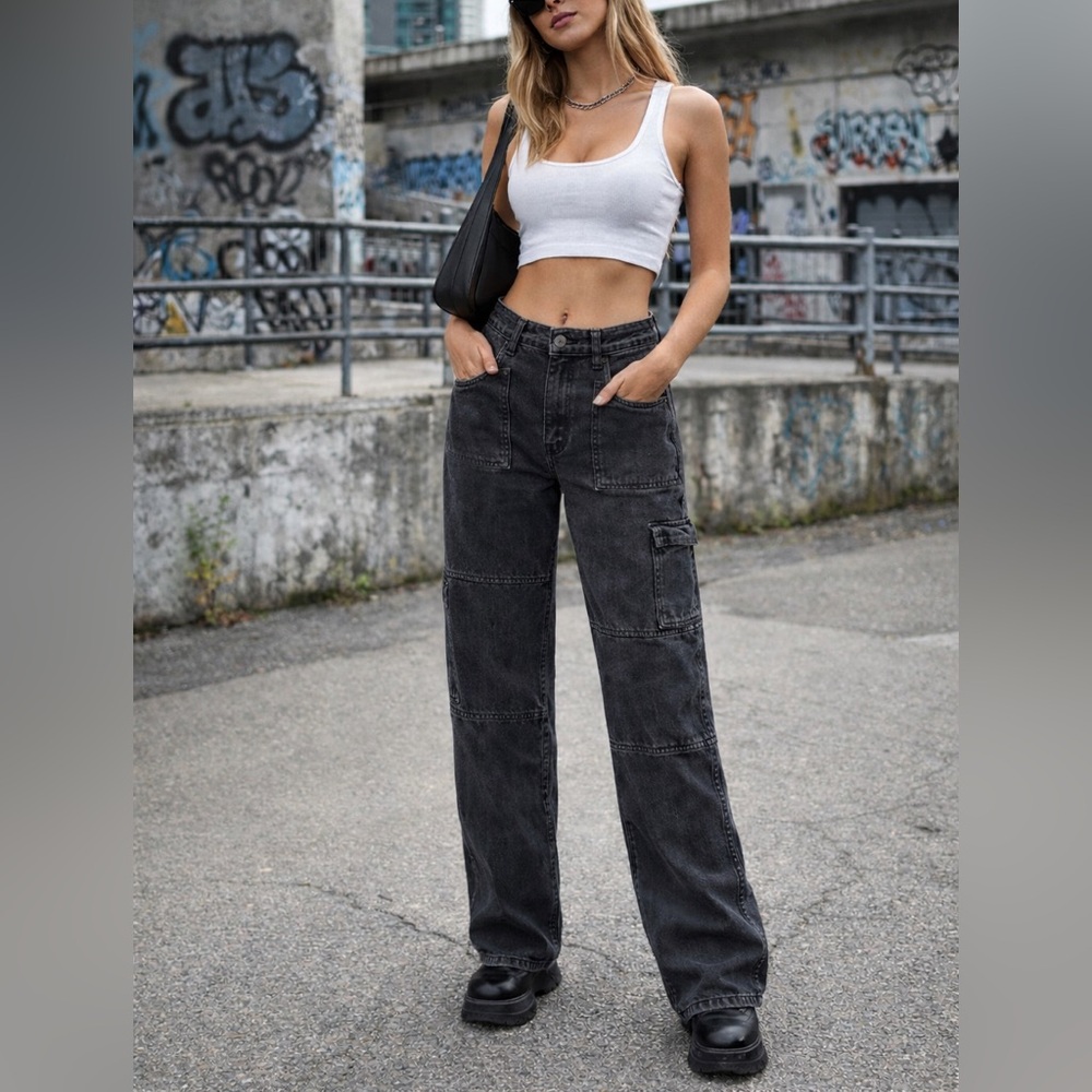 PacSun Cargo Jeans 90’s BF Carpenter Size 24 Black Y2K